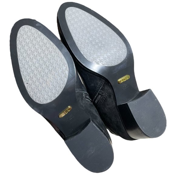 Ralph Lauren Leather Ankle Boots 5.5 Suede Block Heel Almond Toe Strap Harness - Picture 12 of 14